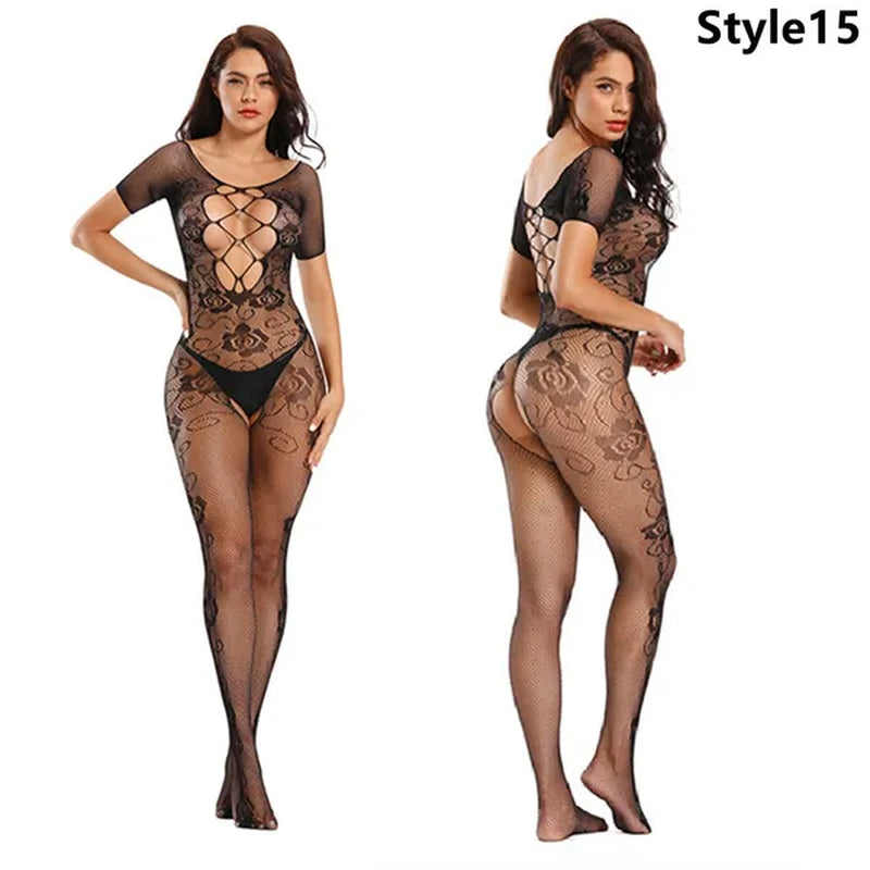 1PCS Multi-Style plus Size Women Sexy Lingerie Floral Pattern Fishnet Body Stocking Lingerie Bodysuit Underwear