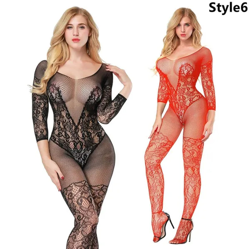 1PCS Multi-Style plus Size Women Sexy Lingerie Floral Pattern Fishnet Body Stocking Lingerie Bodysuit Underwear